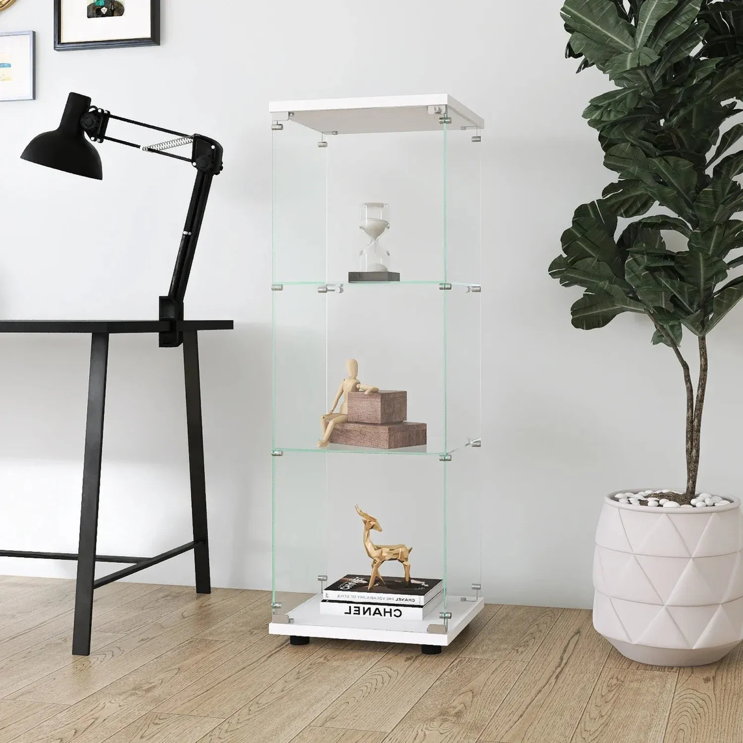 OutdoorMatch Displaykast Glas 3 Etages 49 cm Met Deur