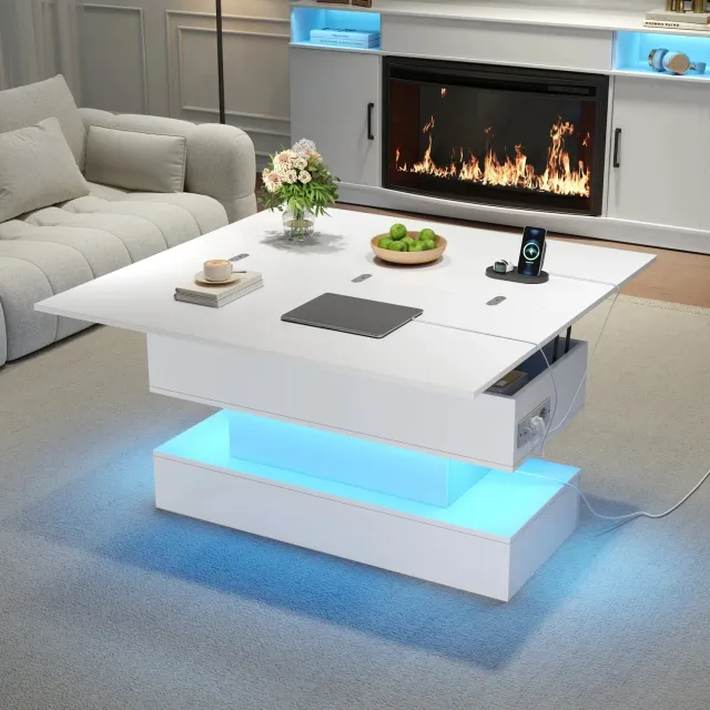 OutdoorMatch Salontafel wit 100 cm salontafel LED USB verstelbaar
