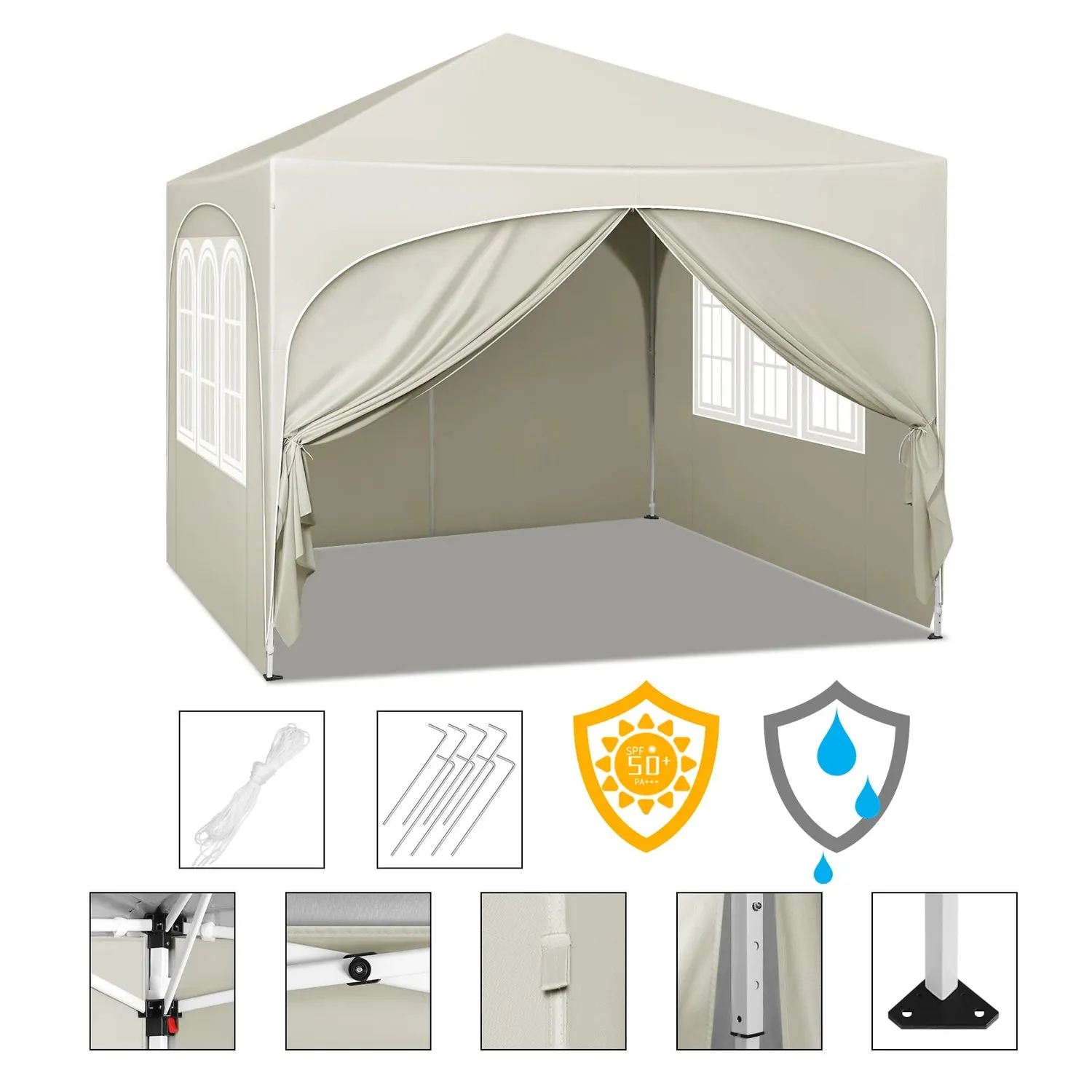 OutdoorMatch Partytent 3x3m Beige met Zijwanden