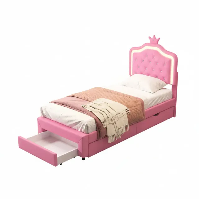 OutdoorMatch Bedframe 90x200 Roze LED met Lade