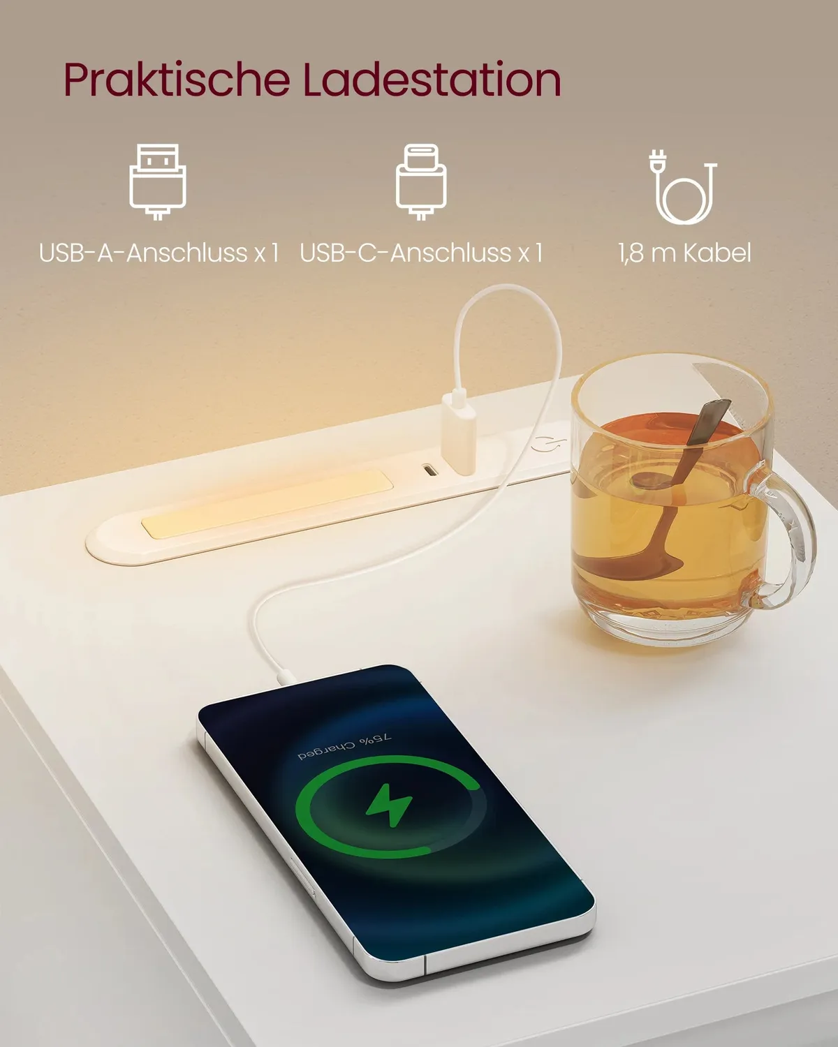 OutdoorMatch Nachtkastje LED USB wit 30x25x59,5 cm lade