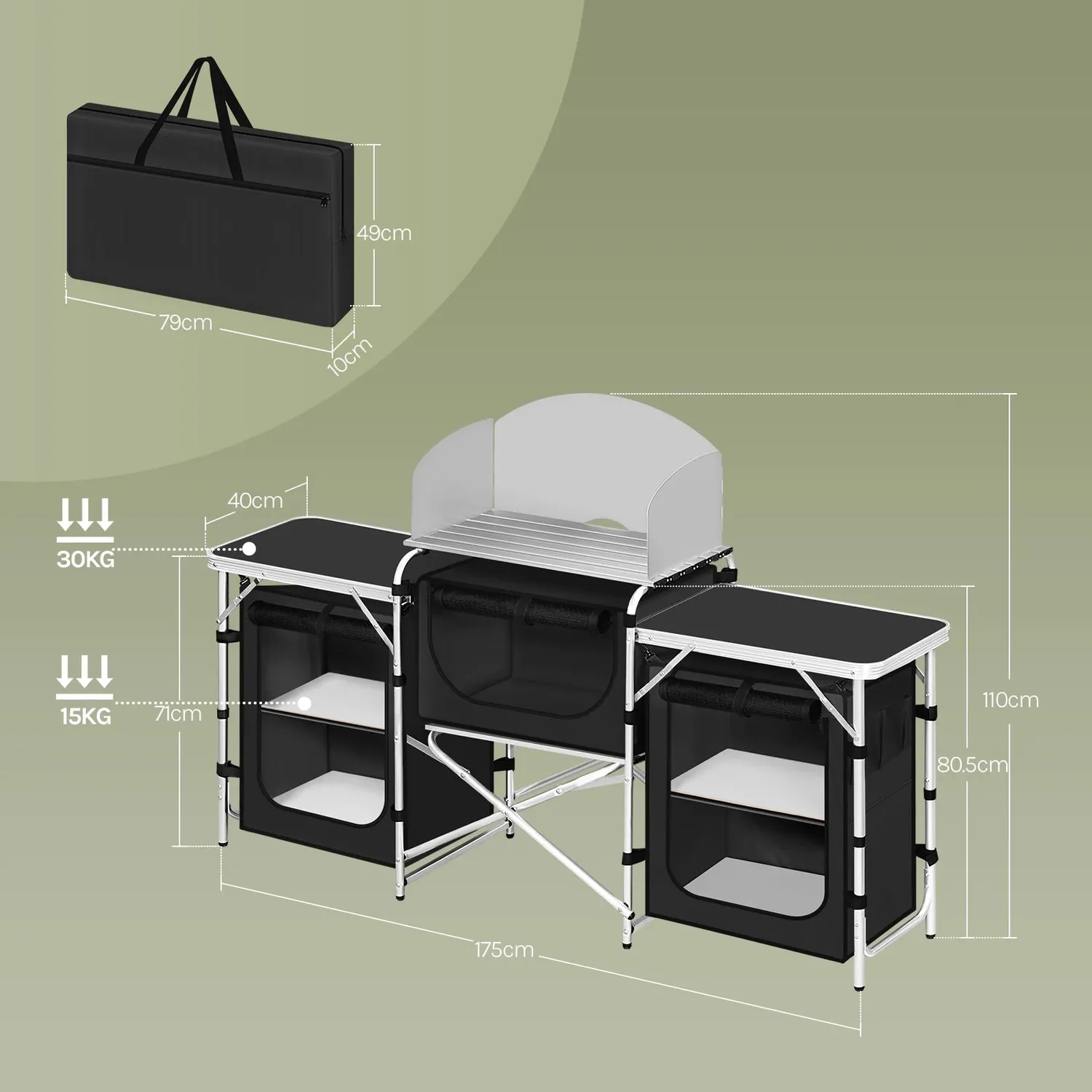 OutdoorMatch camping keukenkast zwart opvouwbaar aluminium