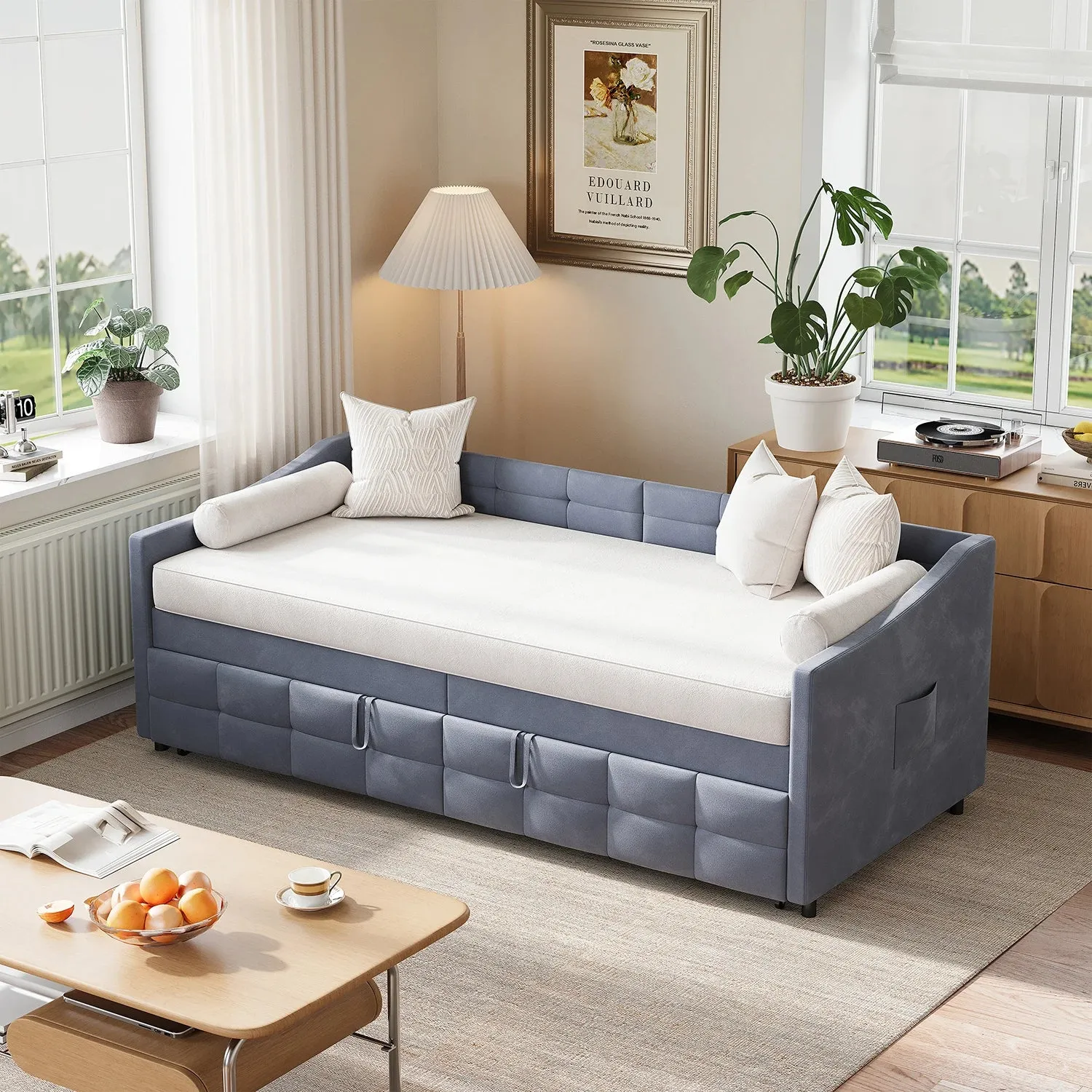 OutdoorMatch Bedframe 90x200cm Zwart Grijs met Opbergruimte