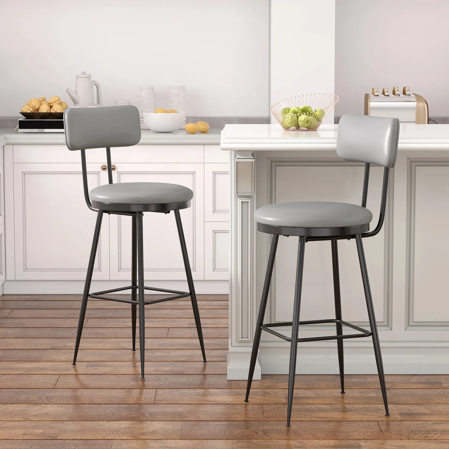 OutdoorMatch barstoelen kunstleer donkergrijs 2 stuks