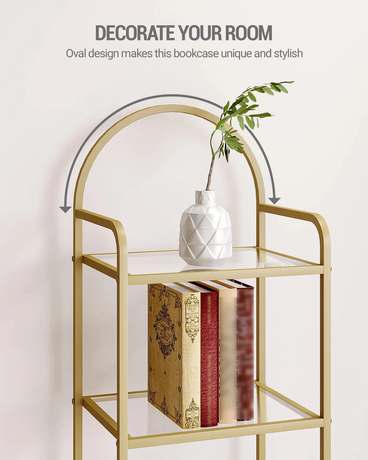 OutdoorMatch Boekenkast Glas Goud 30x40x155cm 5 Planken