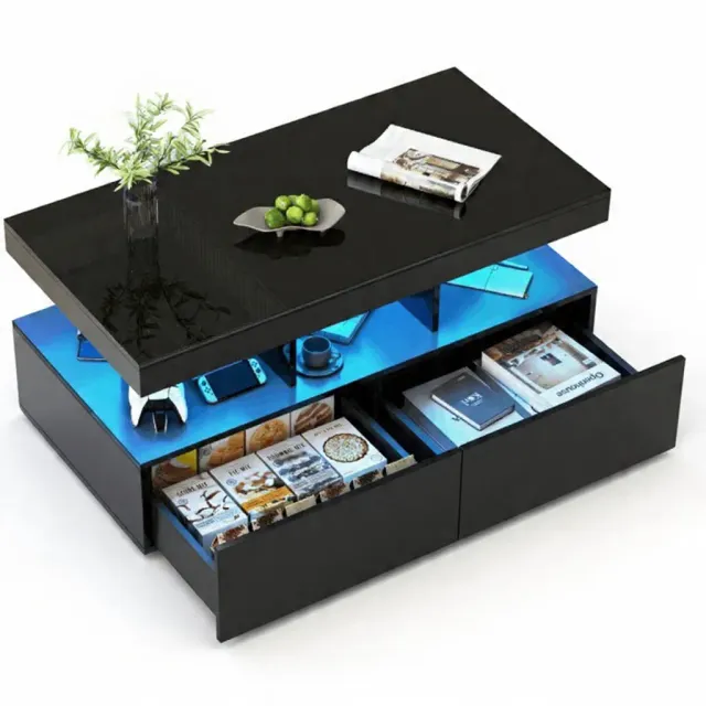 And OutdoorMatch Salontafel Hout LED 2 Laden 104 cm Zwart