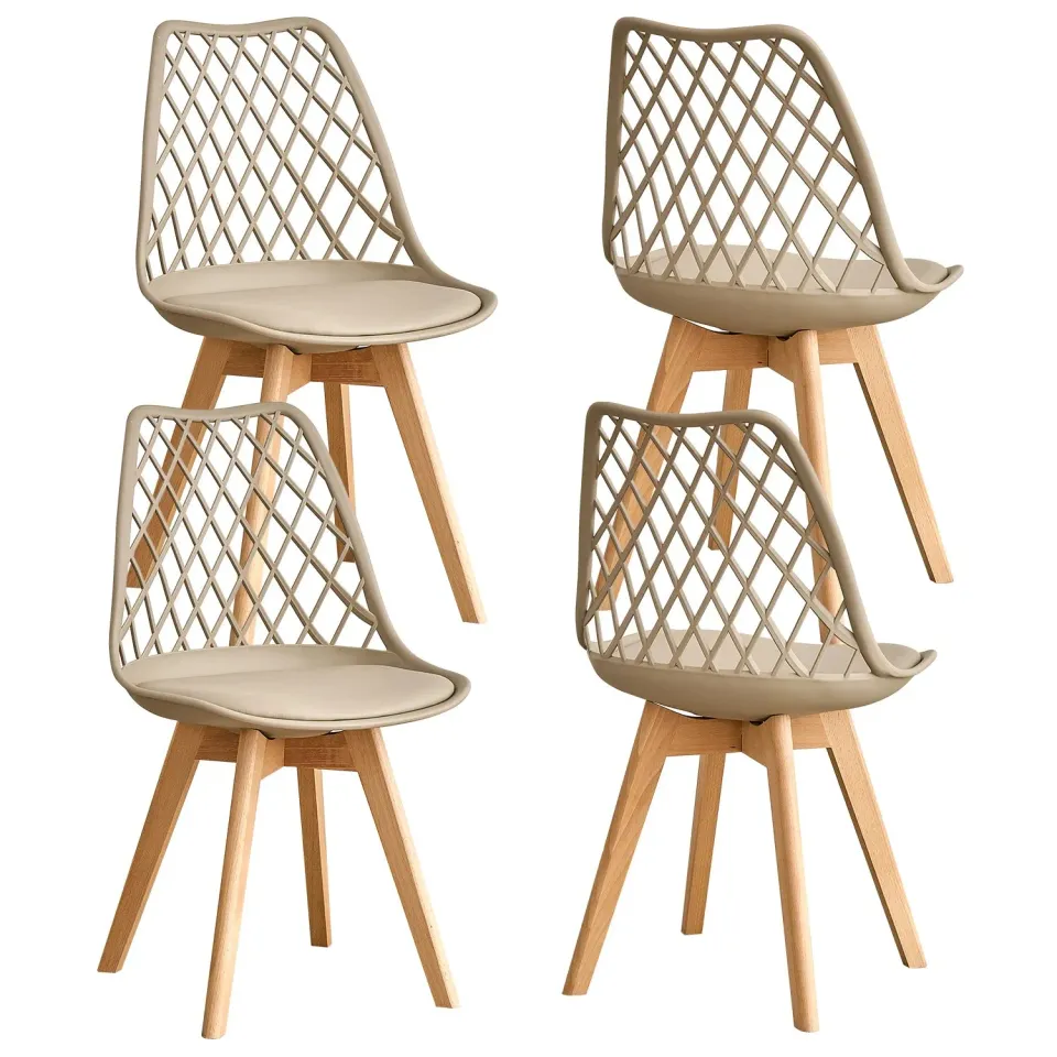 OutdoorMatch eetkamerstoelen set van 4 khaki mesh beukenhout