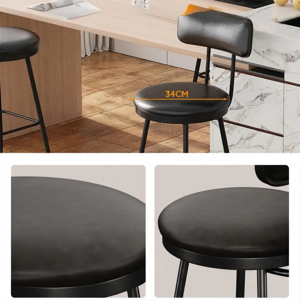 OutdoorMatch Barstoelen Set van 2 Zwart Kunstleer
