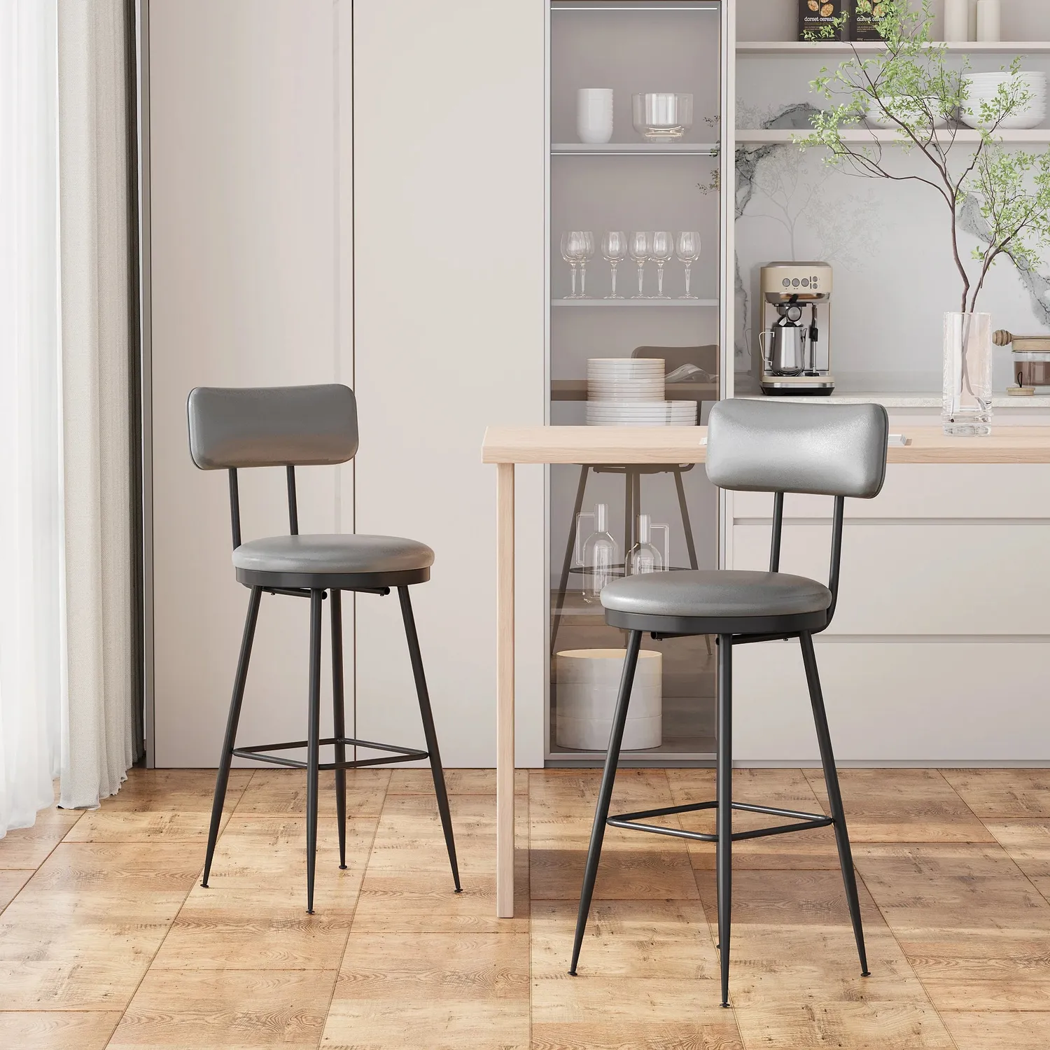 OutdoorMatch barstoelen kunstleer donkergrijs 2 stuks