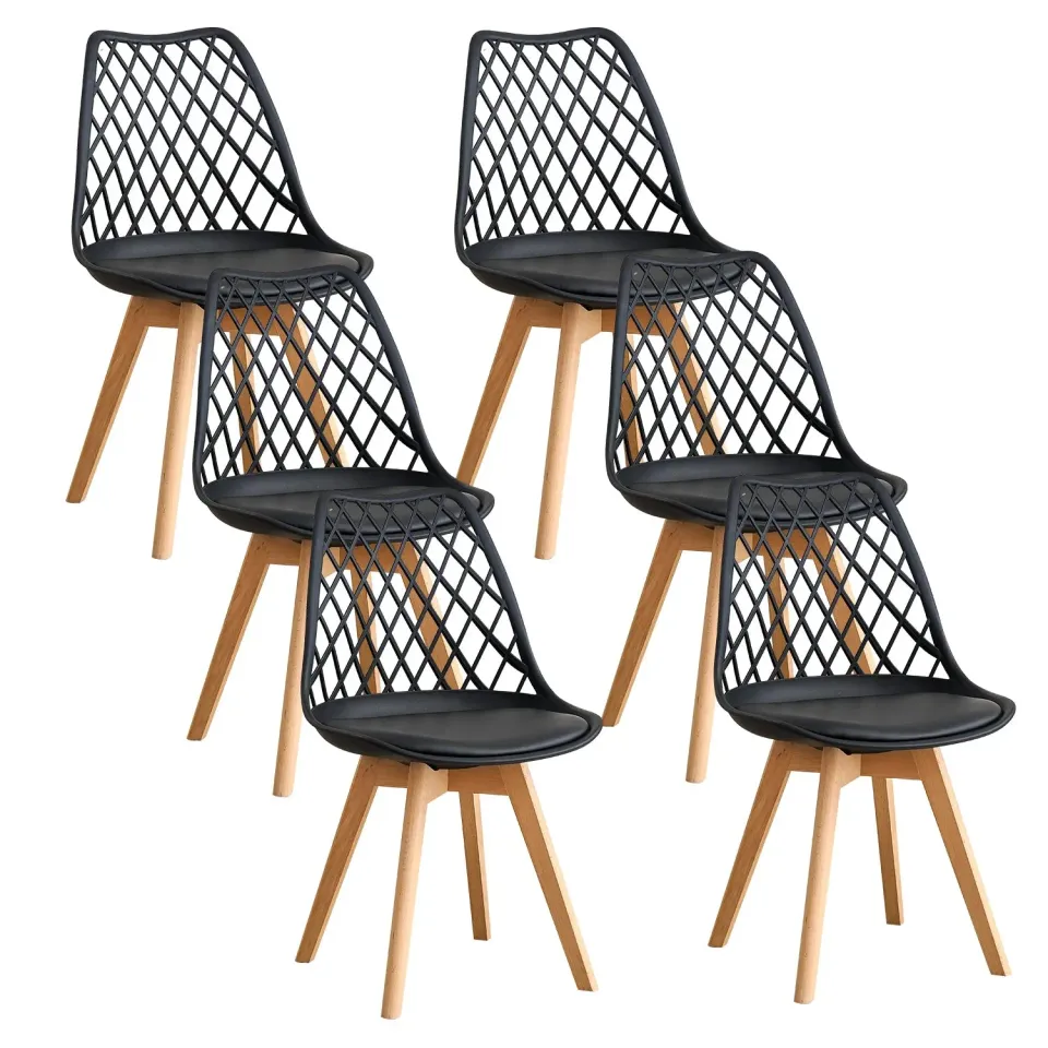 OutdoorMatch eetkamerstoelen zwart 6 stuks houten poten