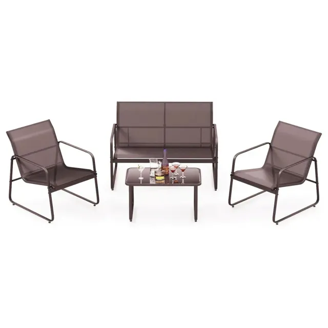 OutdoorMatch Tuinset 4-persoons 120 cm Bruin Glas Metaal