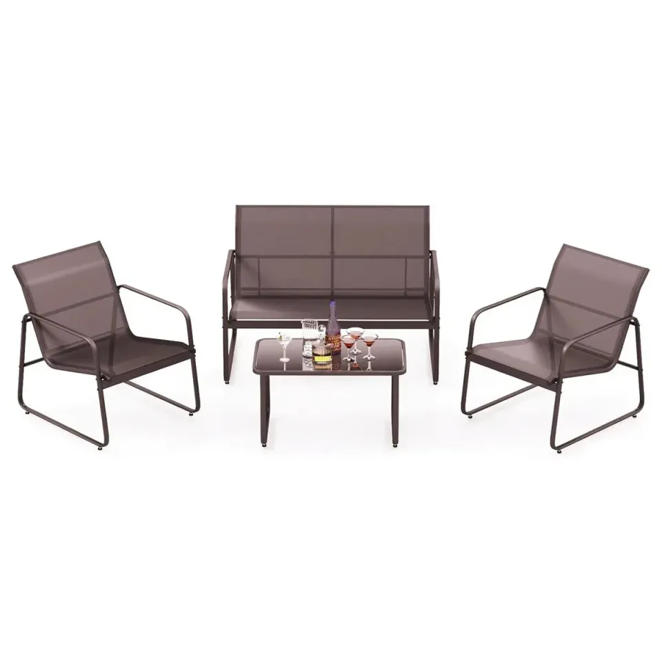 OutdoorMatch Tuinset 4-persoons 120 cm Bruin Glas Metaal