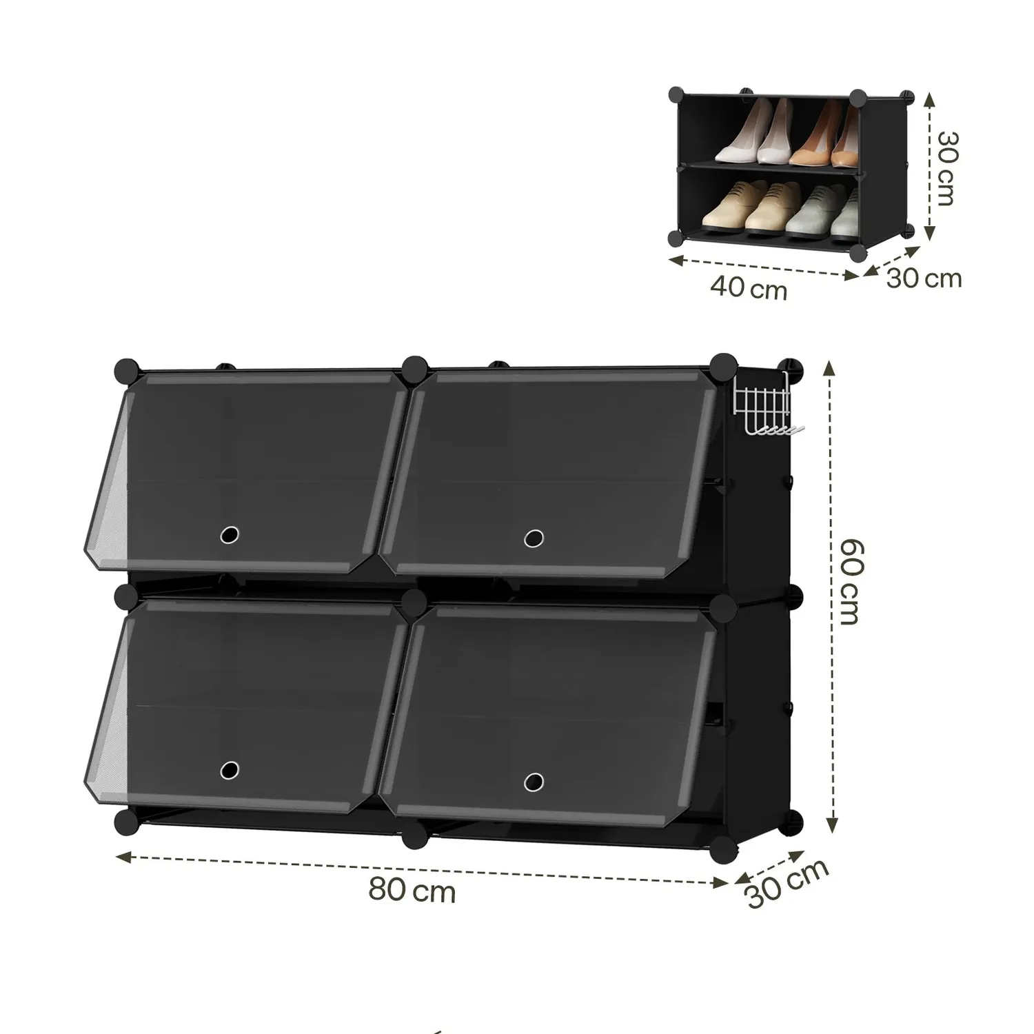 OutdoorMatch Modulaire Schoenenkast Zwart 30x80x60 Transparant