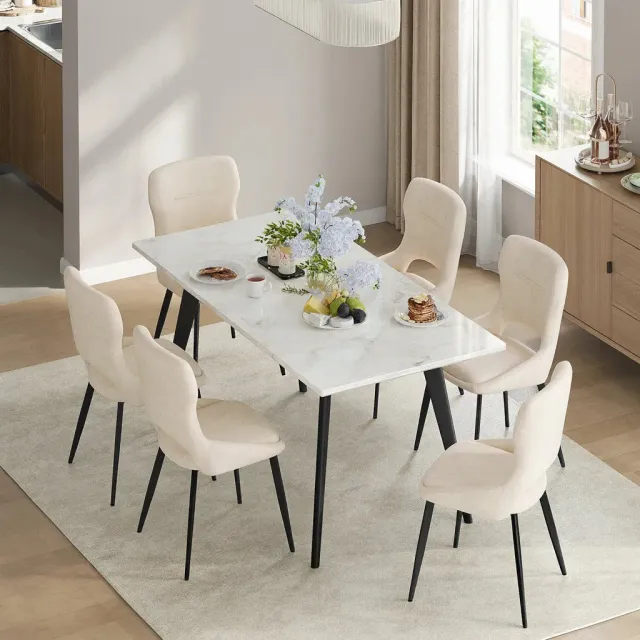 OutdoorMatch Eetkamerstoelen Chenille Set van 6 Khaki Hoge Rug