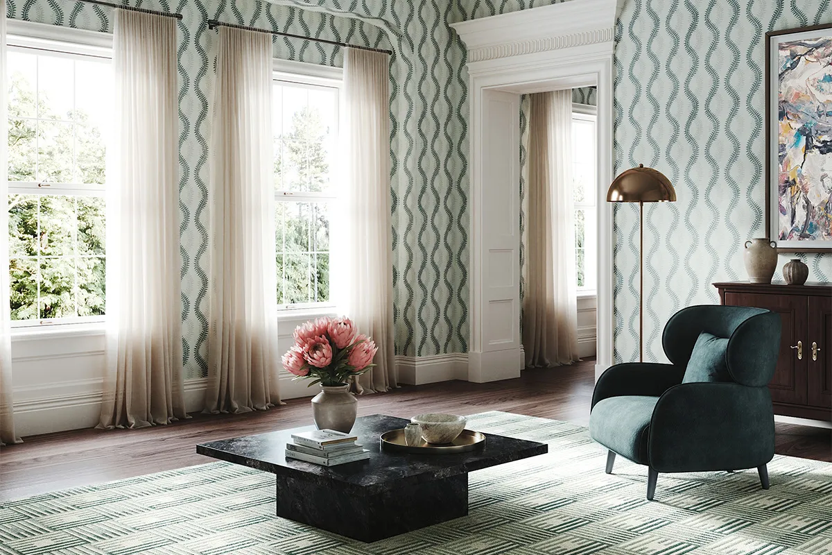 Sutherland Furniture Fine Vine tuinstof rankenpatroon groen