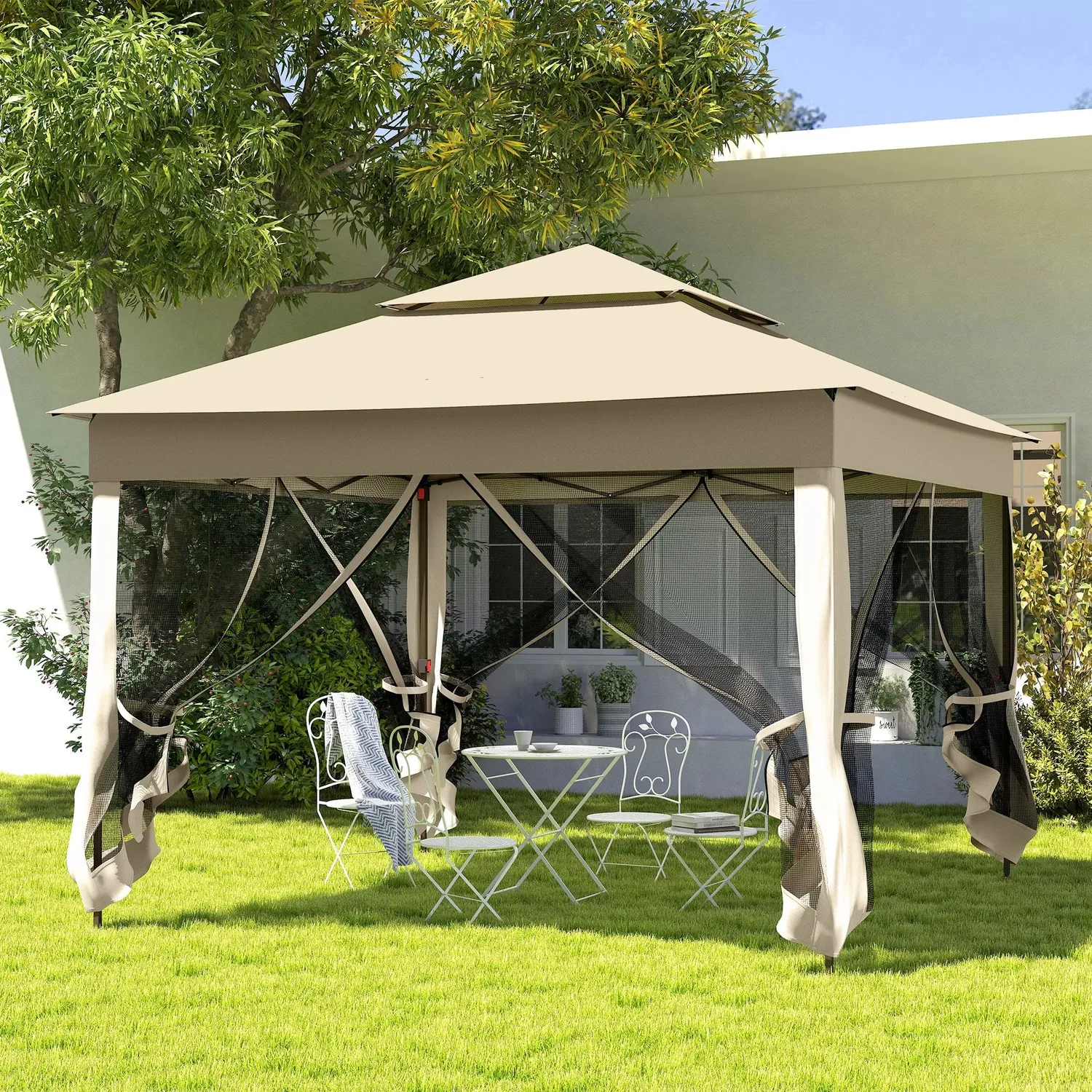 OutdoorMatch Partytent 3x3 Beige UV met Muskietennet
