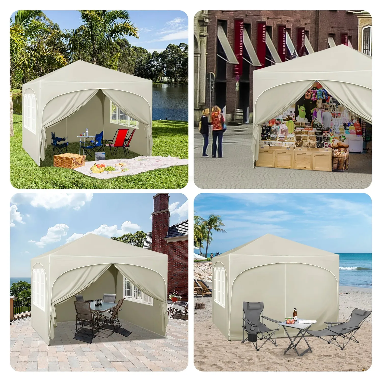 OutdoorMatch Partytent 3x3m Beige met Zijwanden