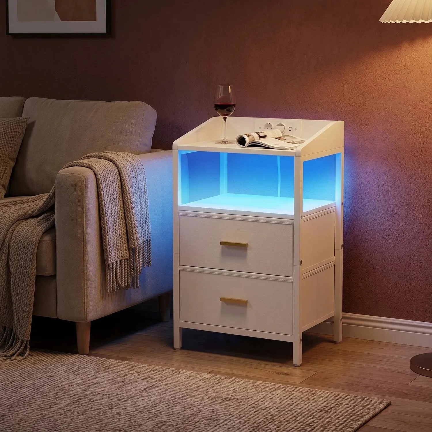 OutdoorMatch Nachtkastjes Set van 2 LED Oplaadstation Wit
