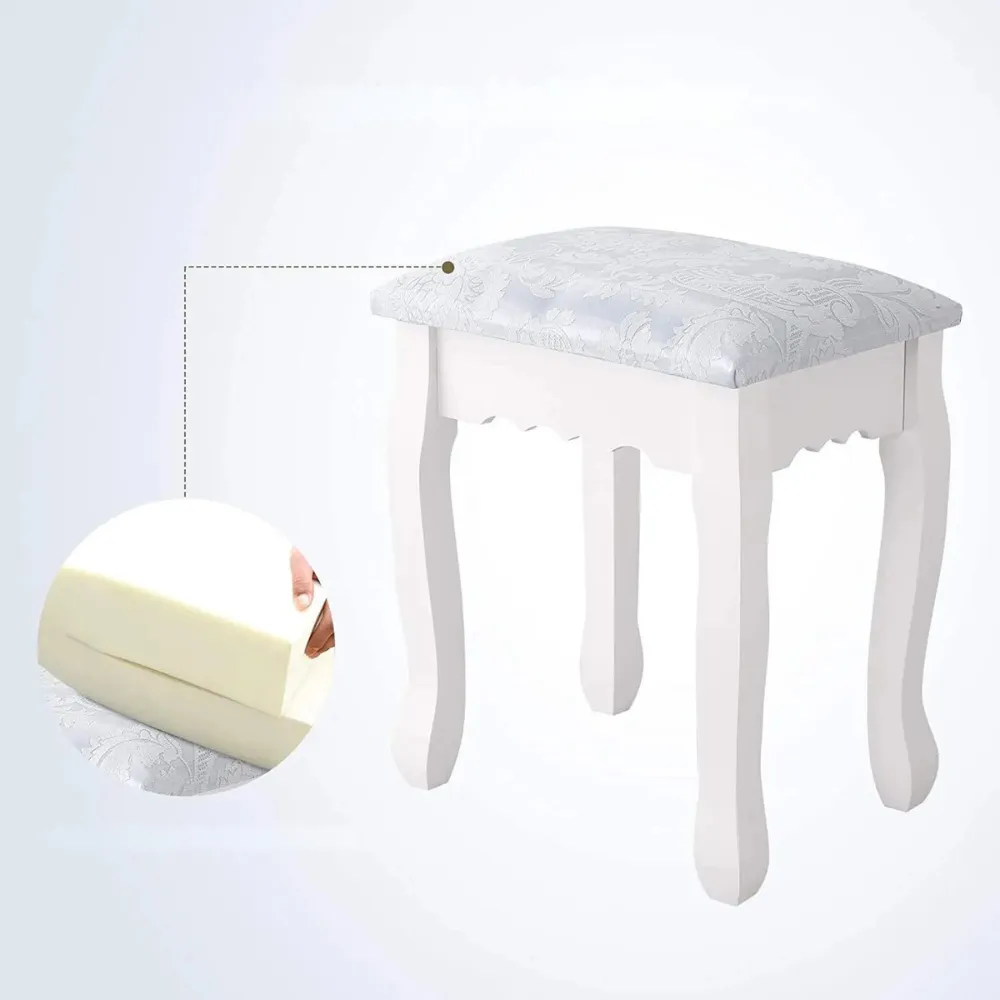 OutdoorMatch Make-up Tafel Wit Spiegel Stoel 3 Laden