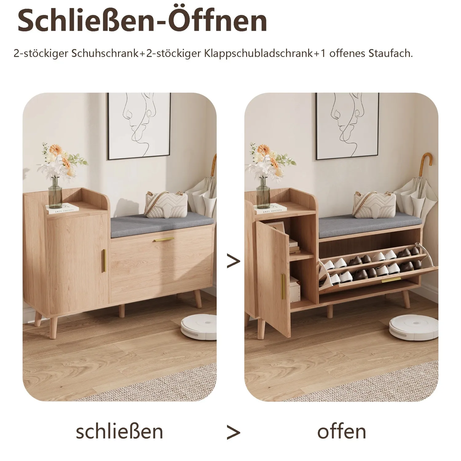 OutdoorMatch Schoenenkast 100x30x69,5 cm Hout Natuurlijk