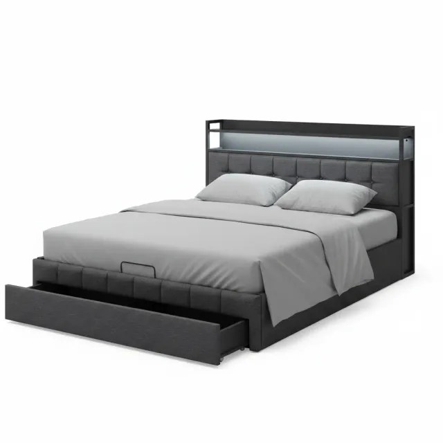 OutdoorMatch bedframe 140x190 grijs opbergruimte LED