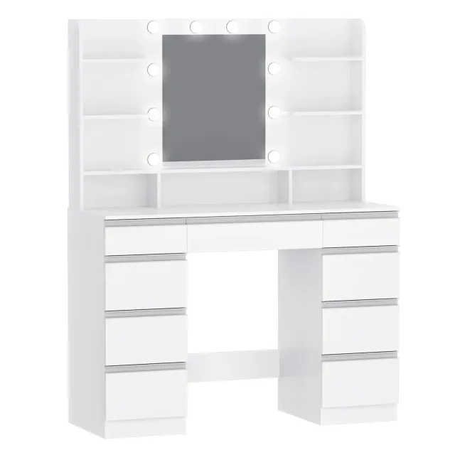 OutdoorMatch Make-uptafel Zilver Spiegel 10 LED 9 Laden