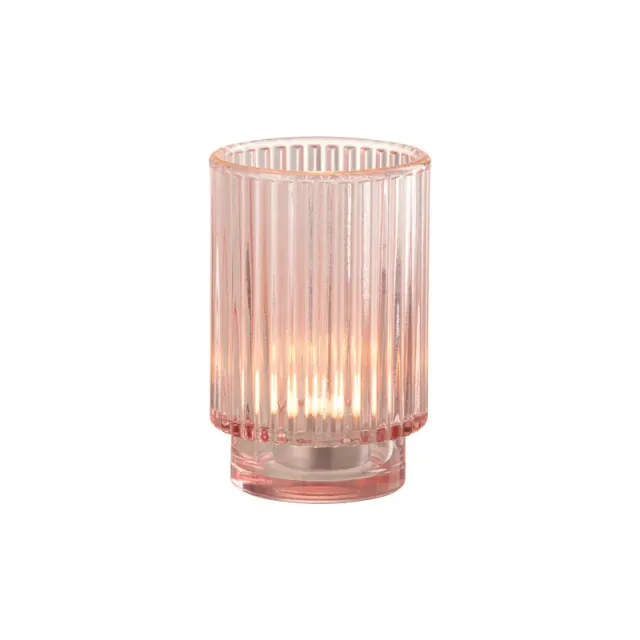 Lifestyle theelichthouder gestreept roze L 8,5 cm