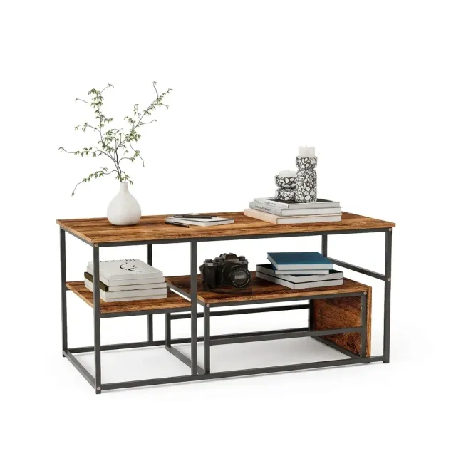 OutdoorMatch Salontafel Set van 2 Natuurlijk Hout