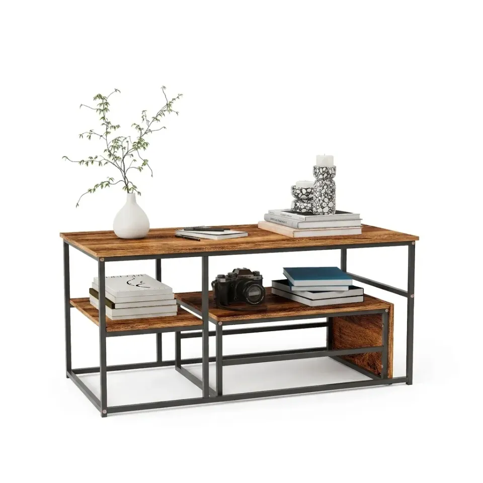 OutdoorMatch Salontafel Set van 2 Natuurlijk Hout
