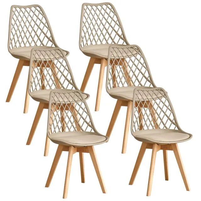 OutdoorMatch Scandinavische Eetkamerstoelen Khaki Set 6 Mesh