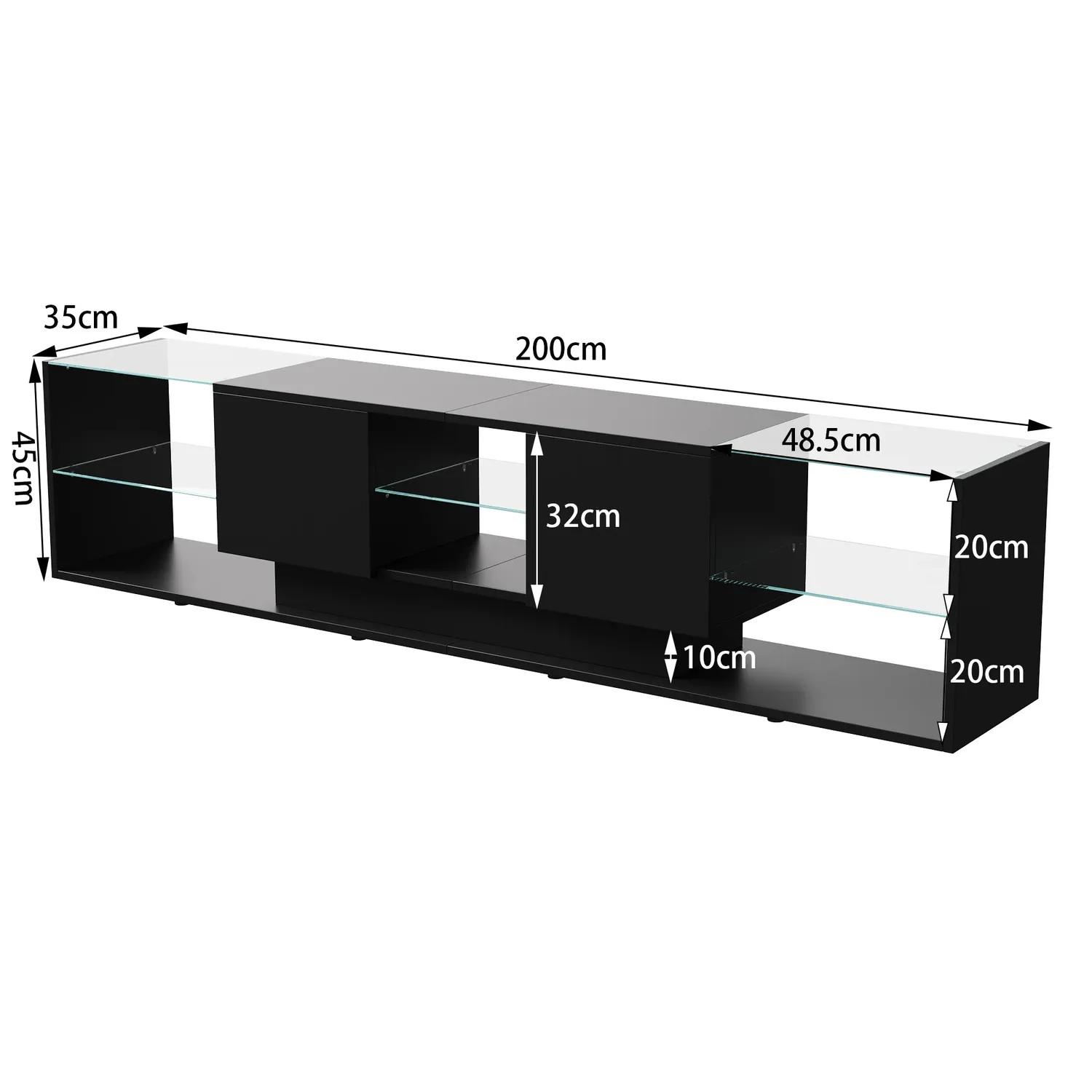 OutdoorMatch Nezzo TV-meubel LED Zwart Wit 200x35x45 cm