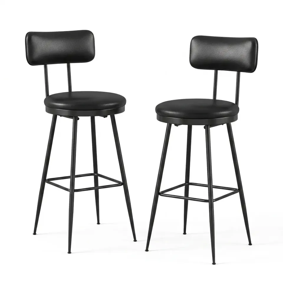 OutdoorMatch Barstoelen Set van 2 Zwart Kunstleer