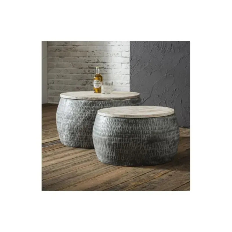 Lifestyle salontafelset Ø50/Ø60 grijs hout set van 2