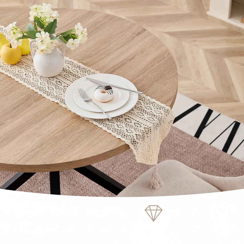 OutdoorMatch Ronde Tafel 110 cm Licht Hout met Metaal