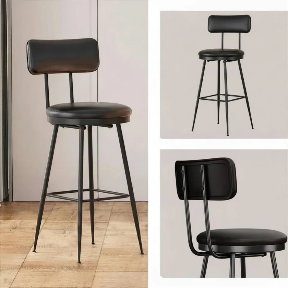 OutdoorMatch Barstoelen Set van 2 Zwart Kunstleer