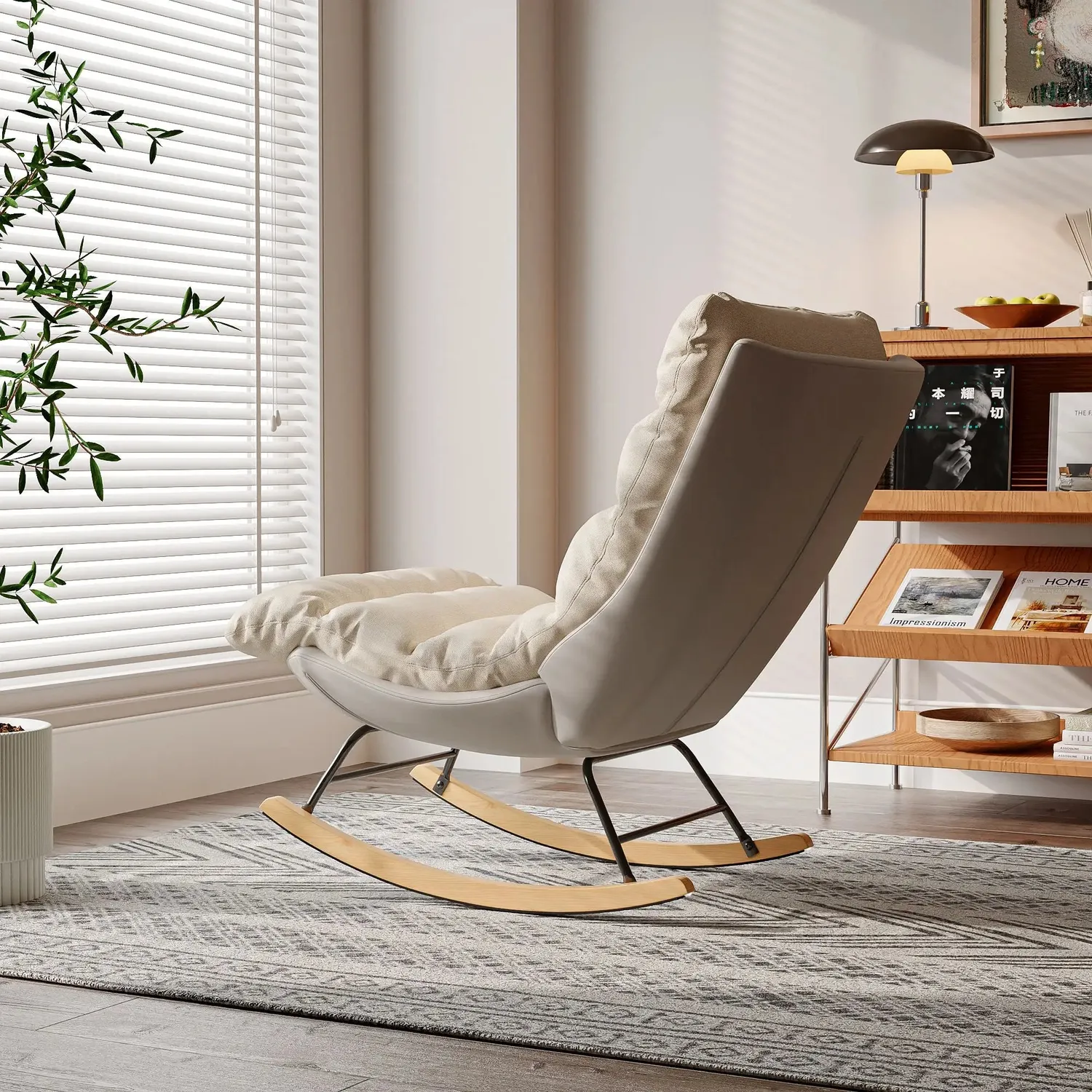 OutdoorMatch Rockingstoel Leesstoel Beige 72x83x93 cm