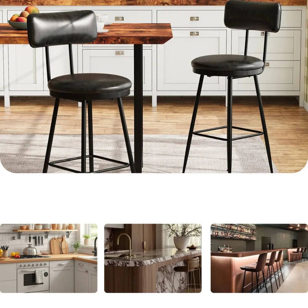 OutdoorMatch Barstoelen Set van 2 Zwart Kunstleer