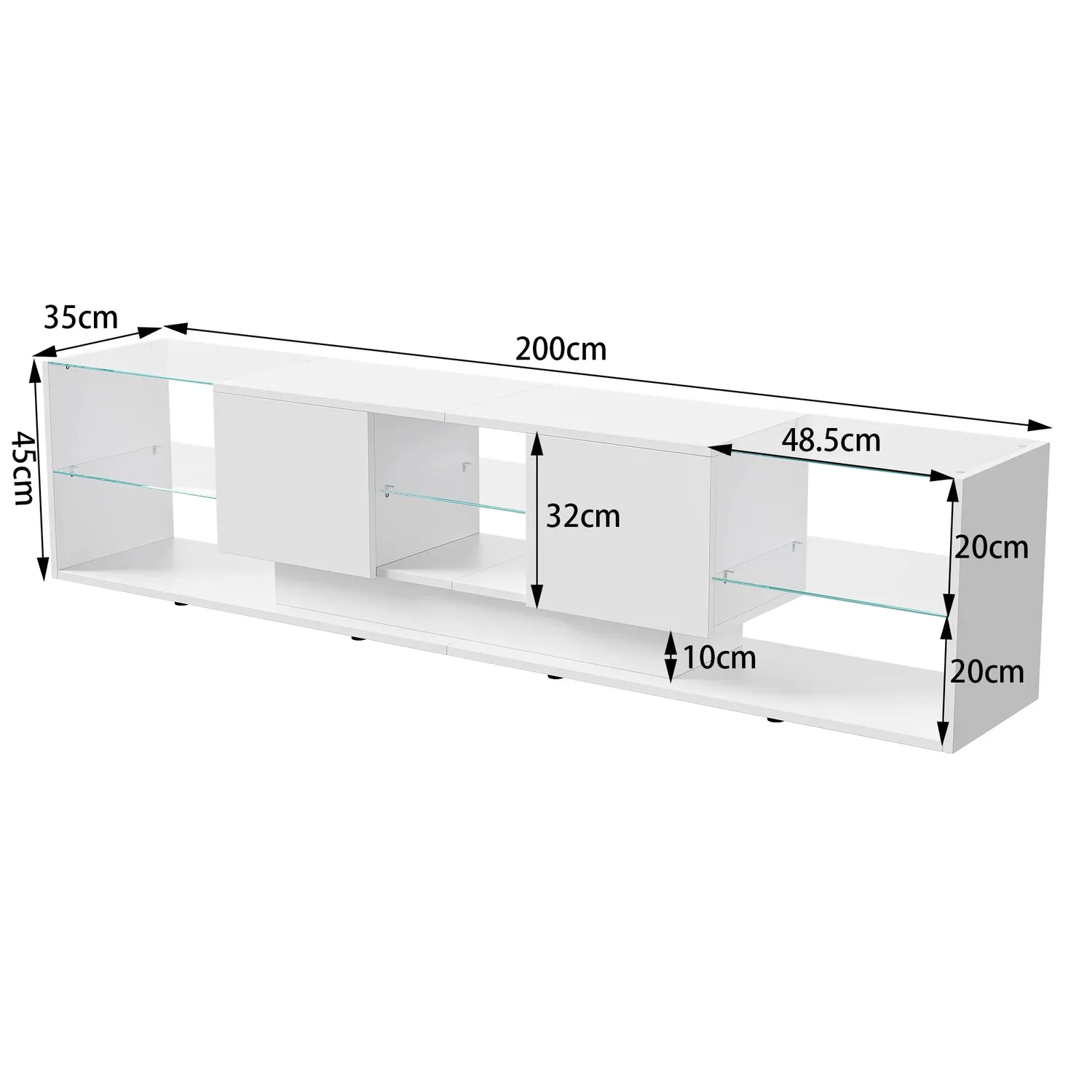 OutdoorMatch TV-Stand Wit 200x35x45 LED-verlichting Hout