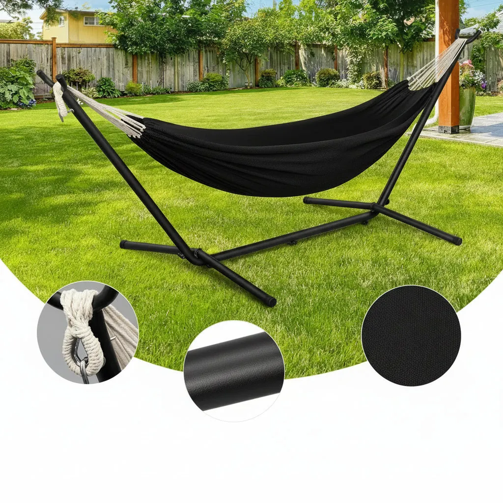 And OutdoorMatch Hangmat Met Standaard Beige Dubbel 250 kg