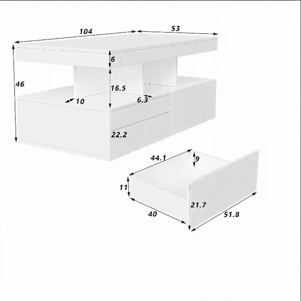OutdoorMatch Salontafel met LED Wit 104 cm 2 Laden