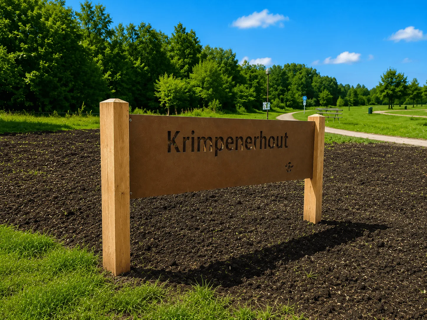Jaap de Vries Krimpenerhout bord cortenstaal gravure