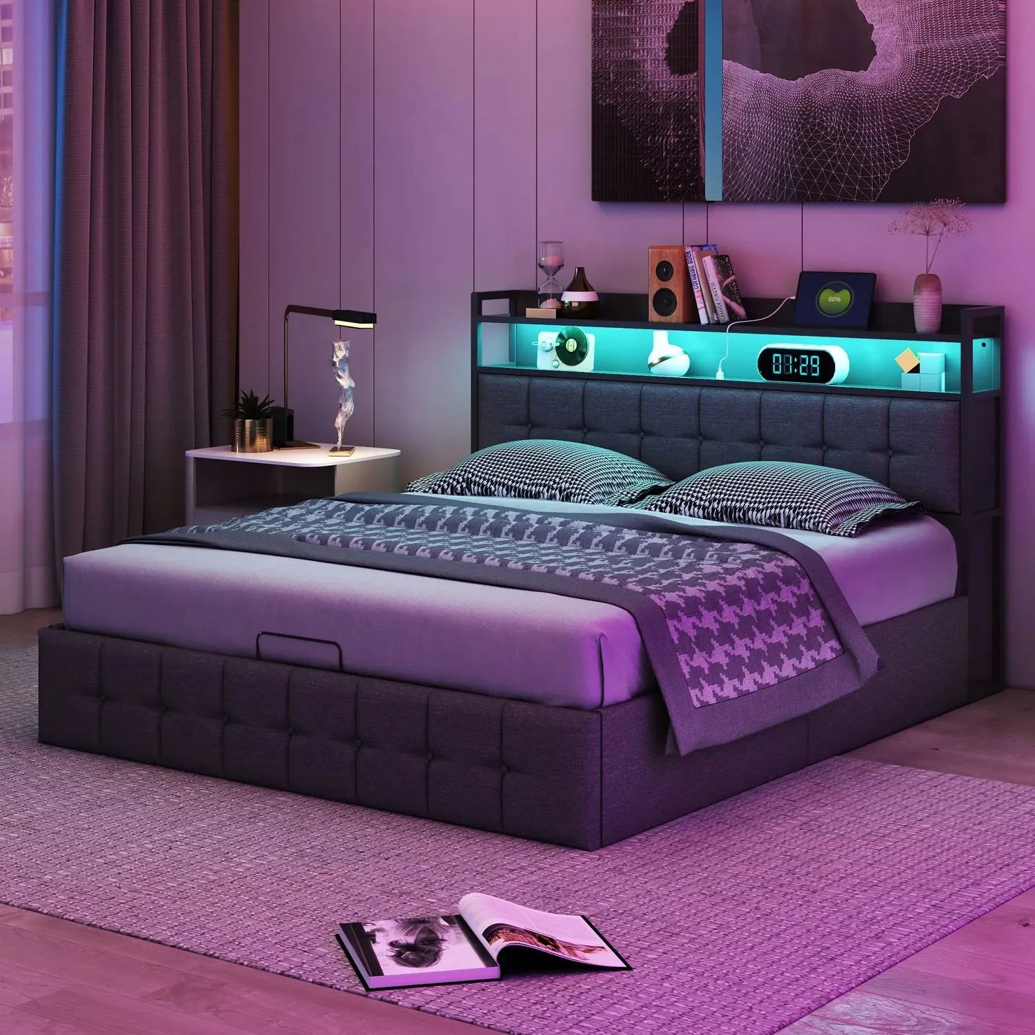 OutdoorMatch bedframe 140x190 grijs opbergruimte LED