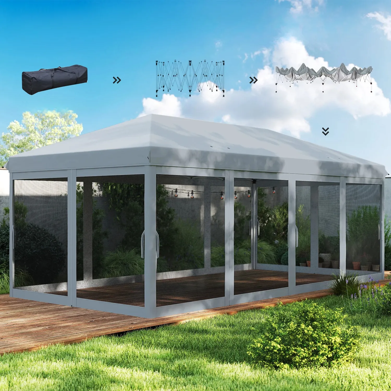 OutdoorMatch Tuinoverkapping 6x3 Zwart Pop-up Netten