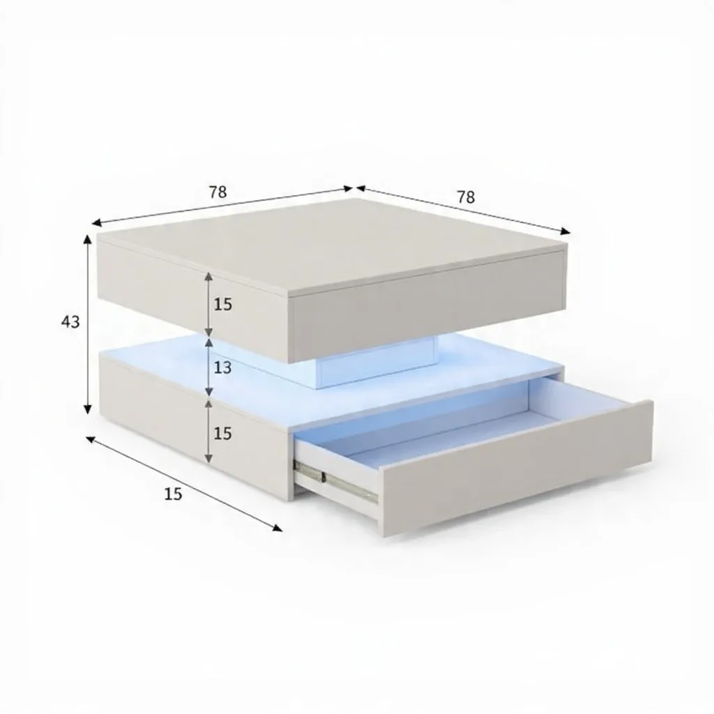OutdoorMatch Salontafel 53x53 cm Wit met LED en laden