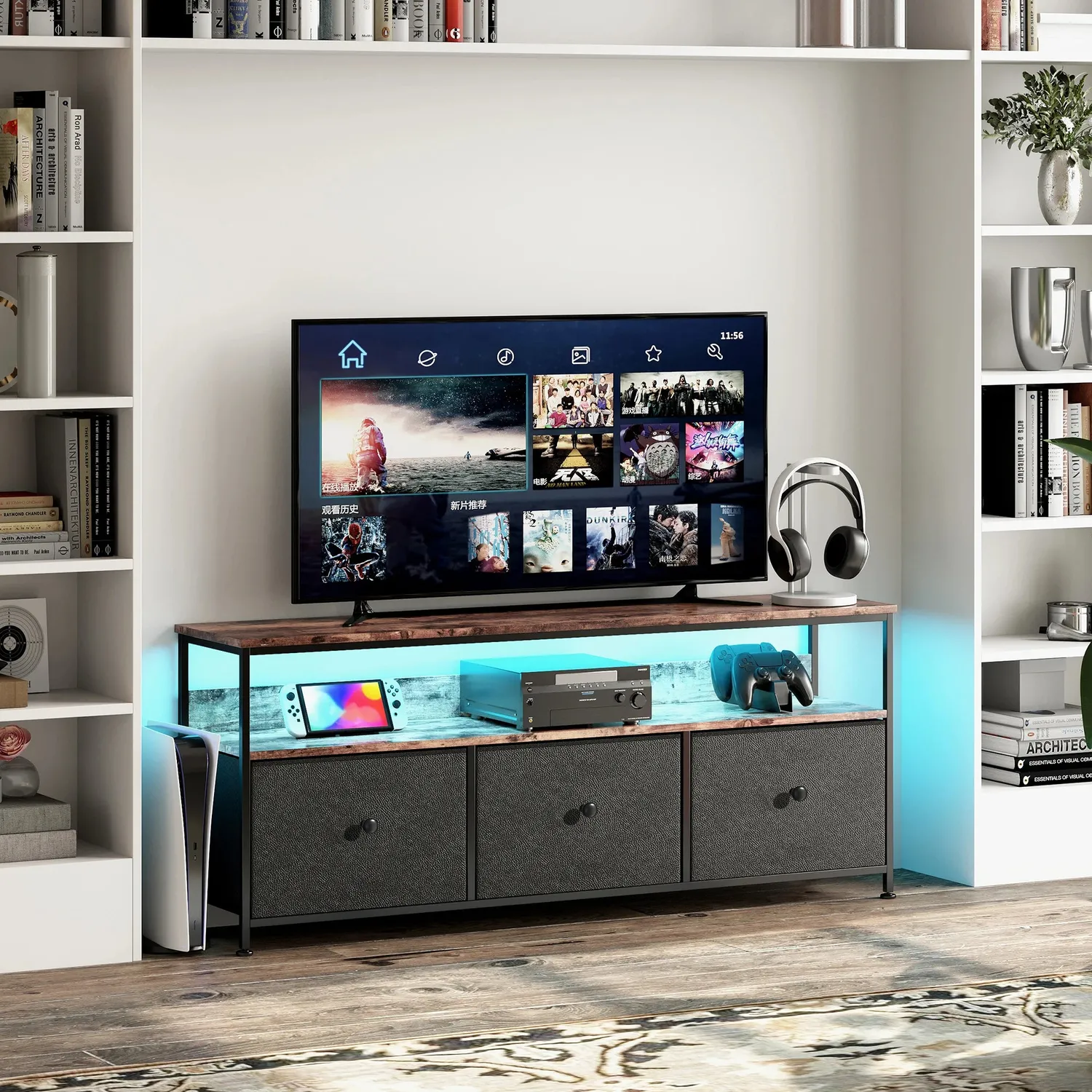 OutdoorMatch TV-stand LED Zwart Staal 108 cm 3 Laden