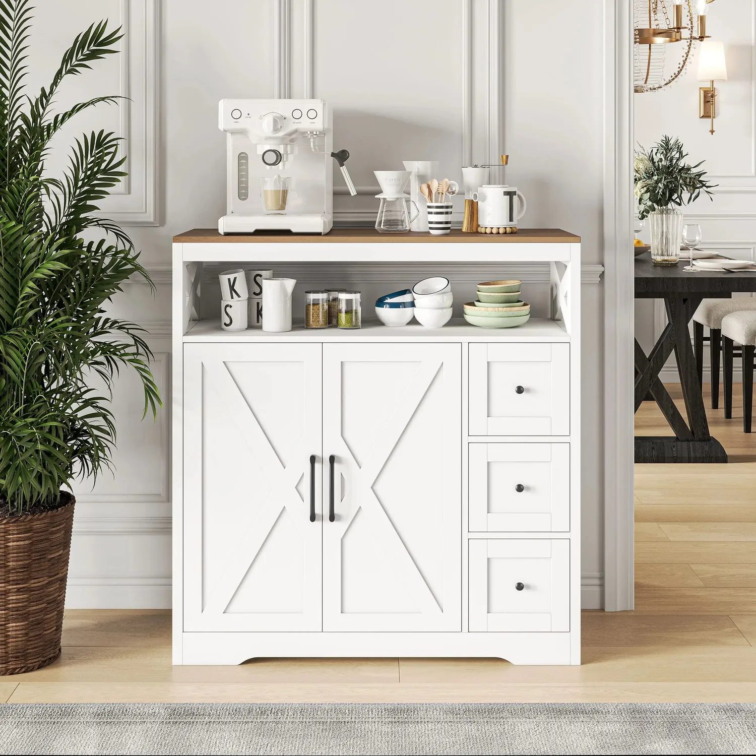 OutdoorMatch Sideboard Hout Wit 120x60x30 cm 3 Laden 2 Deuren