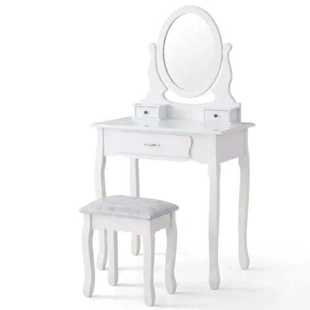 OutdoorMatch Make-up Tafel Wit Spiegel Stoel 3 Laden