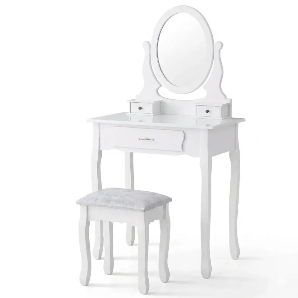 OutdoorMatch Make-up Tafel Wit Spiegel Stoel 3 Laden