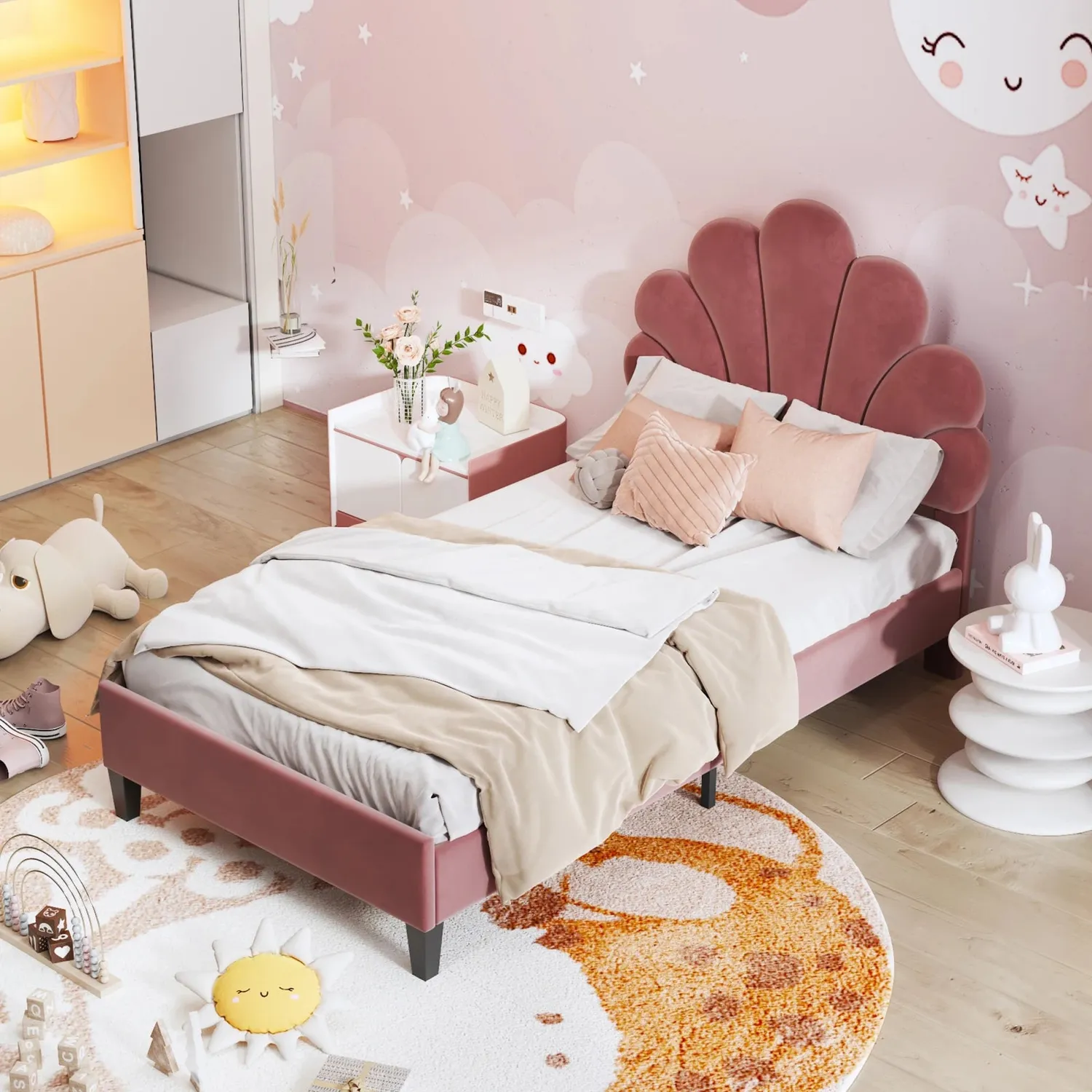 OutdoorMatch Bedframe 90x200 Bloemmotief Kunstleer Lattenbodem
