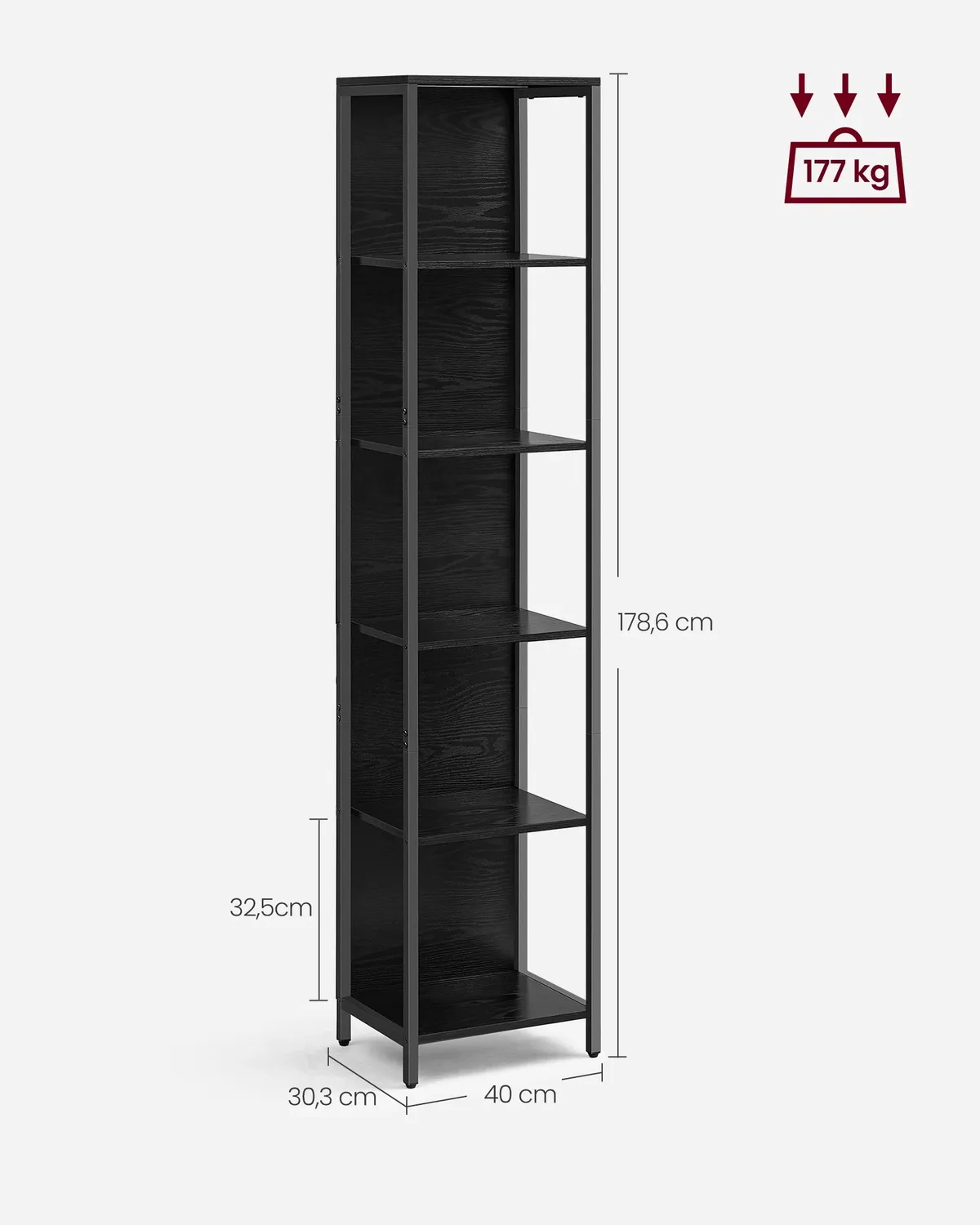 OutdoorMatch Boekenkast LED Zwart 40x178,6 cm 6-vaks